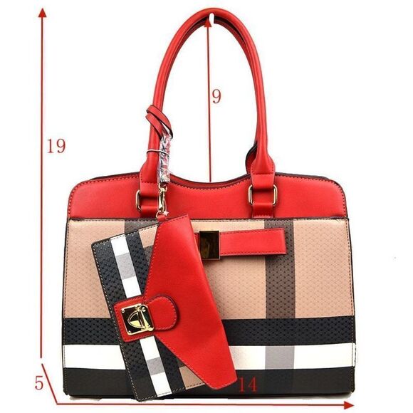 2N1 Checker Plaid print Ribbon Detail Tote - Picture 9 of 9